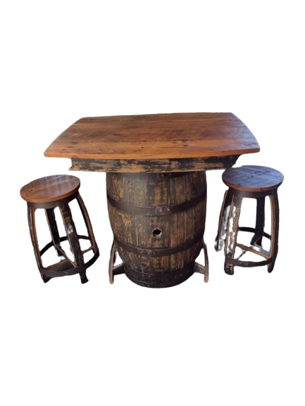 Whiskey Barrel Bar Table & Chairs